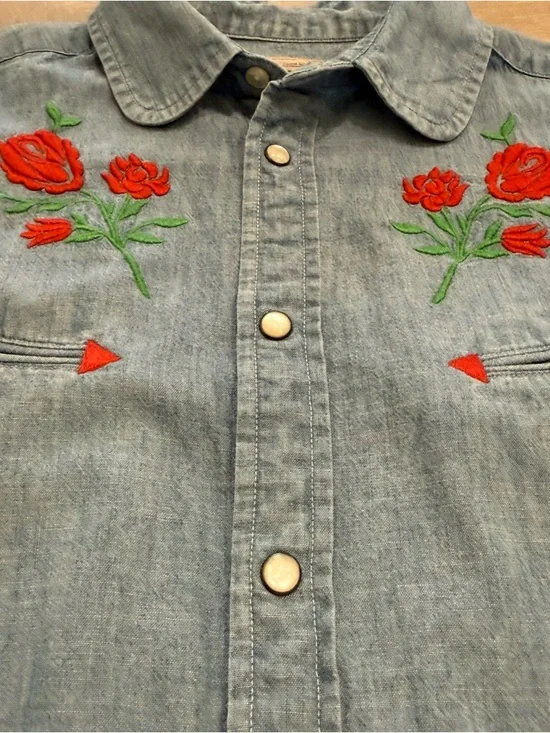Polo Ralph Lauren - Mila Chambray Denim Button Down Western Roses Size Medium - Picture 4 of 14